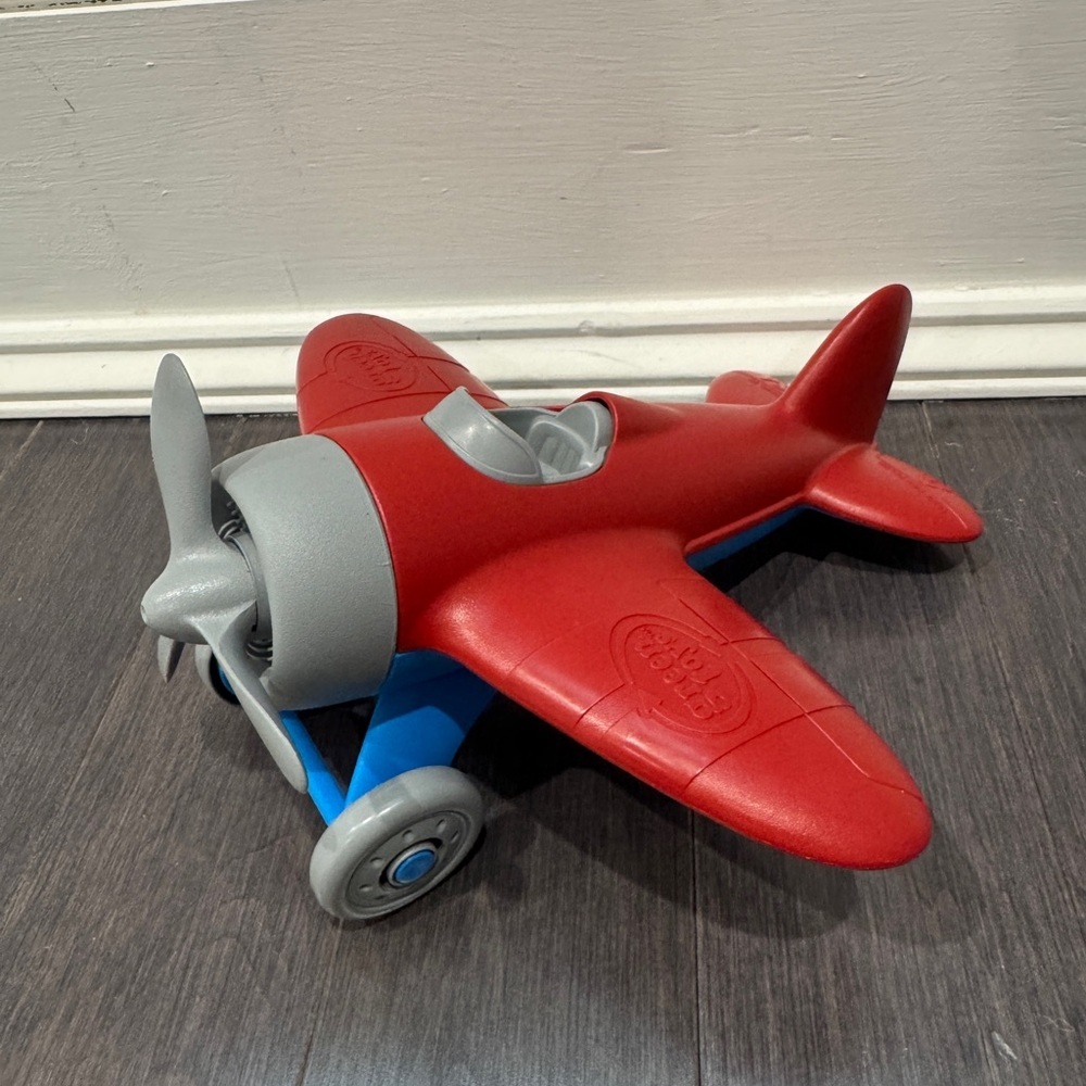 NWOT Green Toys Red and Gray Toy Airplane with Blue Accents Toddler Kids